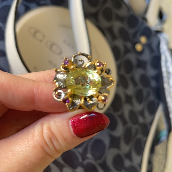 Lemon Quartz & Amethyst Sterling Statement Ring - Picture 1 of 9